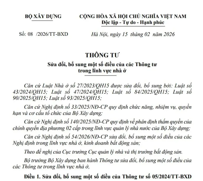 Toàn văn Thông tư 08/2026/TT-BXD sửa đổi các Thông tư về lĩnh vực nhà ở chi tiết như thế nào? – Hình ảnh 1
